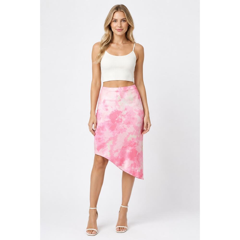 Candies Asymmetric Slip Skirt Pop Tie Dye Womens Large Pink New Midi Barbie